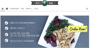 Petes Paleo (paleo delivery san diego) - Petes offers paleo home delivery with paleo prepared meals offered. Petes offers paleo meals delivered to your door. They offer a paleo frozen food delivery service or a fresh meal paleo home delivery. This is a screenshot from the Petes Paleo home page. Pete’s Paleo offers Paleo Diet delivery meal plans that ship out of their two kitchen locations, one on the east coast in Atlanta and one in their original location in San Diego, so that they can ship meals nationwide as efficiently as possible. Their Paleo meal service focuses on simple, local seasonal farm fresh produce prepared with minimal alteration, to highlight the natural flavors and intensity of the highest quality produce and proteins. If you are looking to cut out sugars (Pete’s uses no sugar in their meals, not even honey, coconut sugars or maple syrup) and get your Paleo Diet delivered, Pete’s is definitely a good company to check out. If you are looking for a Petes Paleo meals review, check out several great links in this article.