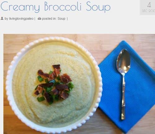 Creamy Broccoli Soup from Living Loving Paleo - Creamy, Cauliflower, vegan (omit ghee)
