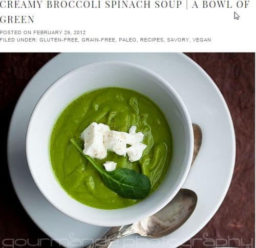 Creamy Broccoli Spinach Soup from Goumande in the Kitchen - Primal, Vegetarian, Creamy, Broth Free, 5 minute/fast
