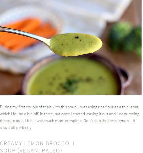 Creamy Lemon Broccoli Soup from Oatmeal with a Fork - Paleo Vegan, Nut Free, Frozen Broccoli