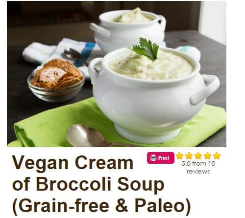 Vegan Cream of Broccoli Soup from Healthful Pursuit - Paleo Vegan, Cauliflower, Coconut Free, creamy, Almond Milk