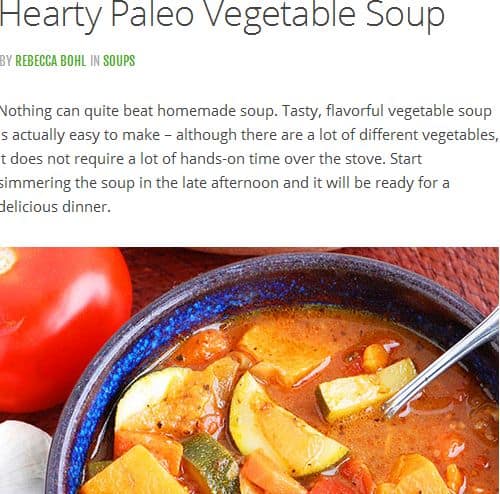 Hearty Paleo Vegetable Soup from Paleo Grubs – Paleo Vegan, Frozen Vegetables (Option), Sweet Potato, Tomato Base