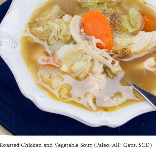 Roasted Chicken and Vegetable Soup from He Won’t Know It’s Paleo – AIP, Bone Broth, Chicken