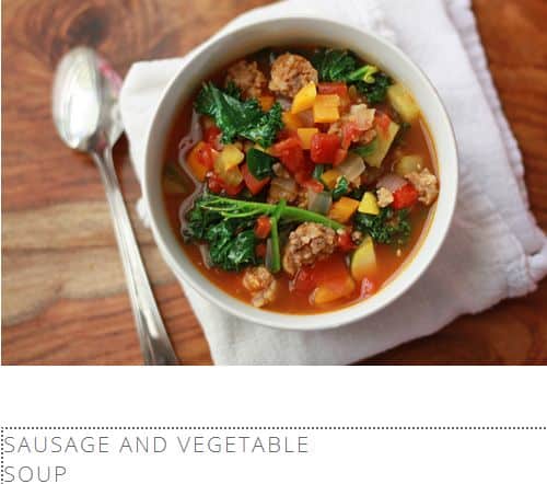 Sausage and Vegetable Soup from One Lovely Life – Tomato Based, Dairy Free