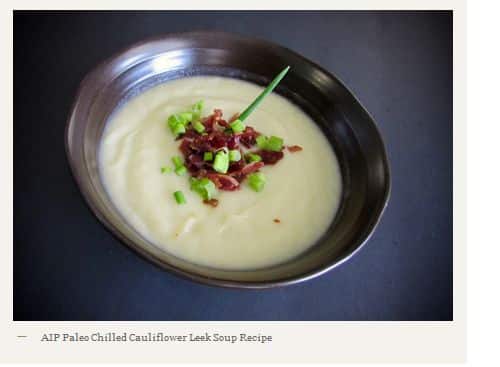 Chilled Cauliflower Leek Soup from the Paleo Cajun Lady - AIP, Leek, Bone Broth, Bacon