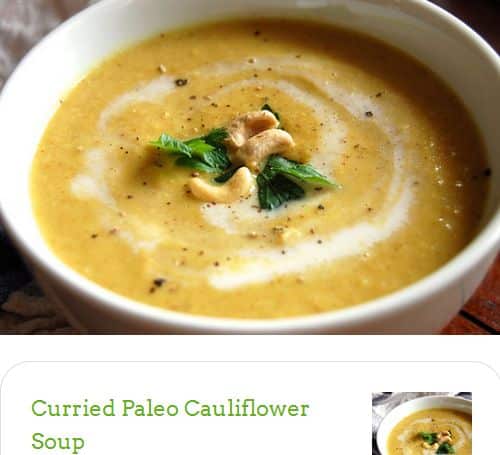 Curried Paleo Cauliflower Soup from Paleo Grubs - Roasted, Chicken Stock, Curry