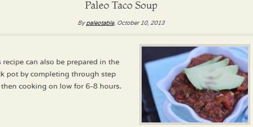 Paleo Taco Soup from Paleo Table - Ground Beef, Fast Recipe, Chicken Broth