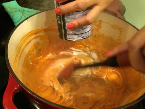 Adding the coconut milk - Paleo Curry, Thai Style (Red Coconut Curry) - Paleo Thai red curry recipe
