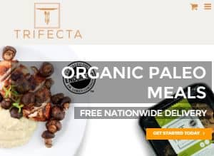 This is a screenshot of the Trifecta Nutrition Paleo meal plan page from their website. Trifecta offers a Paleo delivery service as part of their menu of meals plans. One of the co-founders, Greg Connolly, has been involved for a long time in the Paleo Diet community having previously been CEO of a Paleo sports drink company. Their Paleo home delivery meals are sold in easy to reheat microwavable containers. One nice perk about Trifecta Nutrition is that they offer free shipping on Paleo meal delivery nationwide. Also all of their plans qualify as 100% organic meal delivery, which is another perk often appreciated by those eating clean, healthy Paleo friendly diets. We have also included links to several Trifecta Nutrition food delivery reviews in this article.