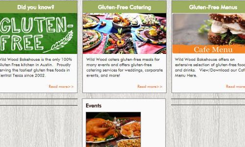 Screenshot of the Wild Wood Bakehouse home page - an Austin restaurant with a 100% gluten free kitchen, is also a good place to consider for those following the paleo diet - as there are several menu items that are easy to adapt for the requirement of the paleo diet