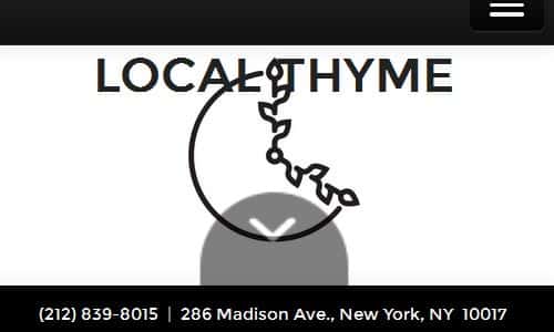 Local Thyme NYC Home Page Screenshot - Local Thyme is a NYC Paleo friendtly local fast cafe that offers designated paleo meals on their big menu. All items are marked as either paleo, gluten free or vegetarian as appropriate. If you are looking for a nyc paleo restaurant on the east side, you will want to take a look at Local Thyme.