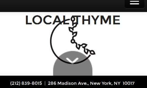 Local Thyme NYC Home Page Screenshot - Local Thyme is a NYC Paleo friendtly local fast cafe that offers designated paleo meals on their big menu. All items are marked as either paleo, gluten free or vegetarian as appropriate. If you are looking for a nyc paleo restaurant on the east side, you will want to take a look at Local Thyme. 