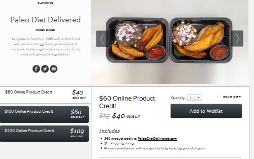 Gilt has been advertising 50% off plus on Paleo Diet Delivery orders in multiple cities for some time