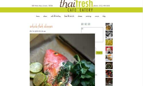 Screenshot of Thai Fresh, a Thai Restaurant in Austin with a mostly gluten free menu and which sources local antibiotic free meats, making it a good option on the Paleo Diet