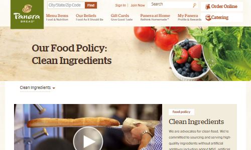 Screenshot Panera Bread Website - Panera Bread is a big fast casual chain in the US. Although its roots are in bread, they have attempted to diversity into "clean" and even in some cases paleo frendly fast food options. However, Panera remains at this time a generally low quality food option at this time, with many of their foods having preservatives and additives, beyond not being fully paleo fastfood. Panera really only has a few salads at this point that truly qualify as paleo fast food , but they are promising to do better over time, cleansing their menu of some of the worst offenders in preservatives and additives, etc.
