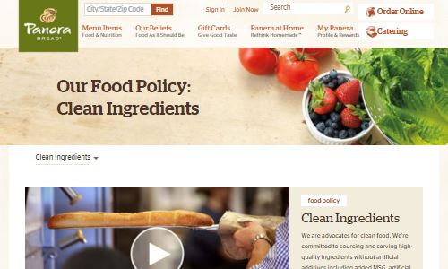 Screenshot Panera Bread Website - Panera Bread is a big fast casual chain in the US. Although its roots are in bread, they have attempted to diversity into "clean" and even in some cases paleo frendly fast food options. However, Panera remains at this time a generally low quality food option at this time, with many of their foods having preservatives and additives, beyond not being fully paleo fastfood. Panera really only has a few salads at this point that truly qualify as paleo fast food , but they are promising to do better over time, cleansing their menu of some of the worst offenders in preservatives and additives, etc. 