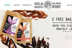 Screenshot of the Wild Merman website - They take advantage of several fish jerky recipes to craft their line of Paleo friendly salmon jerkys.