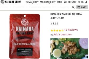 Screenshot of the Kaimana Jerky homepage - They are a good company to look into when looking for Paleo Tuna Jerky options. With their kaimana ahi tuna jerky products, Kaimana Jerky is a good candidate for your short list. Our article covers several tuna dry fish options.