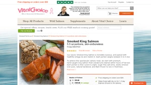 Screenshot of the Vital Choice homepage - Vital Choice specializes in wholesome foods like smoked salmon without sugar options. some coho smoked salmon brands compared, there are a number of brands of taste of the wild salmon,