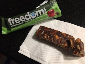 Photo of an unwrapped Freedom Bar - we compare the new mostly organic Freedom Bar to the organic Larabar options