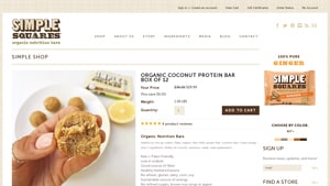 Screenshot of the Simple Squares homepage - For those seeking paleo granola bar brands products, we have you covered. Living this lifestyle, it’s helpful to know about companies like Simple Squares which offer paleo diet bars whole foods offerings. there are a number of brands of julian paleo bars. 